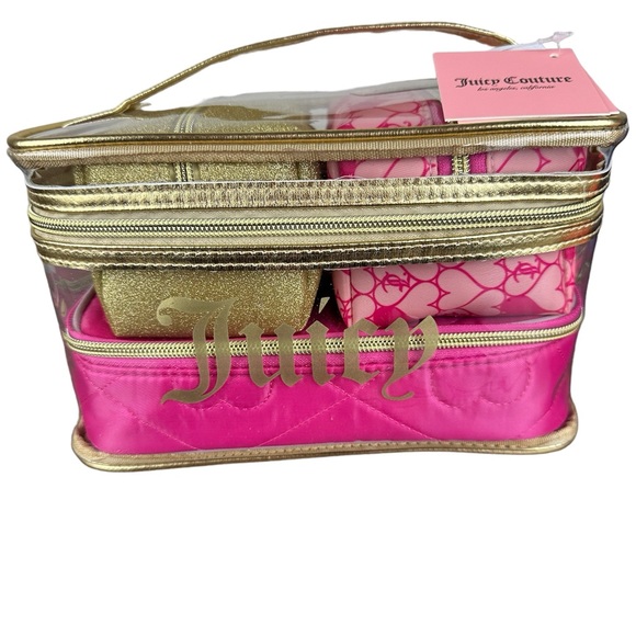 Juicy Couture Handbags - Juicy Couture 4 Piece‎ Travel Cosmetic bags Pink and Gold Nested Bag Set